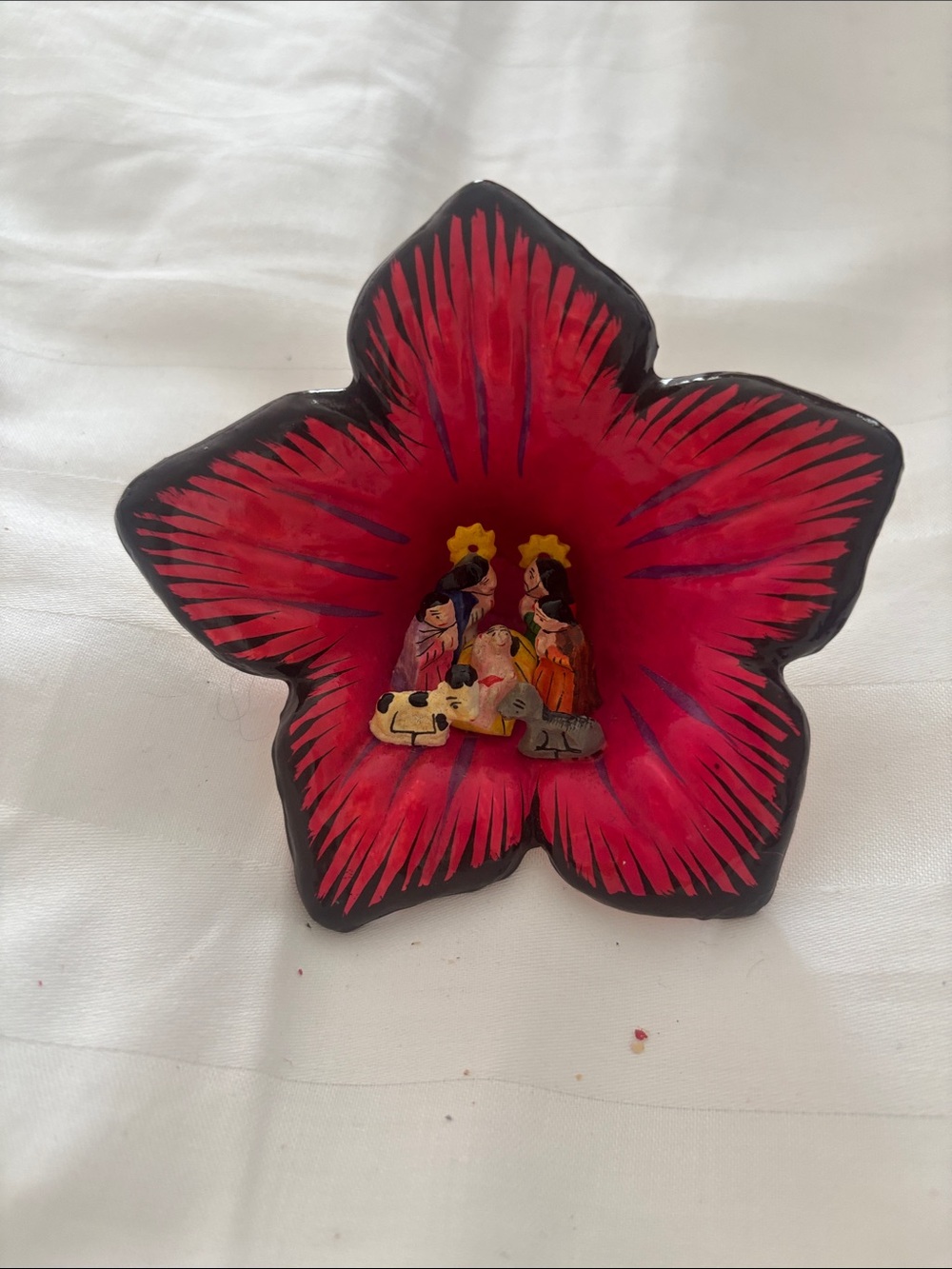 Hand-Painted Hawaiian Red Flower Nativity Figurine